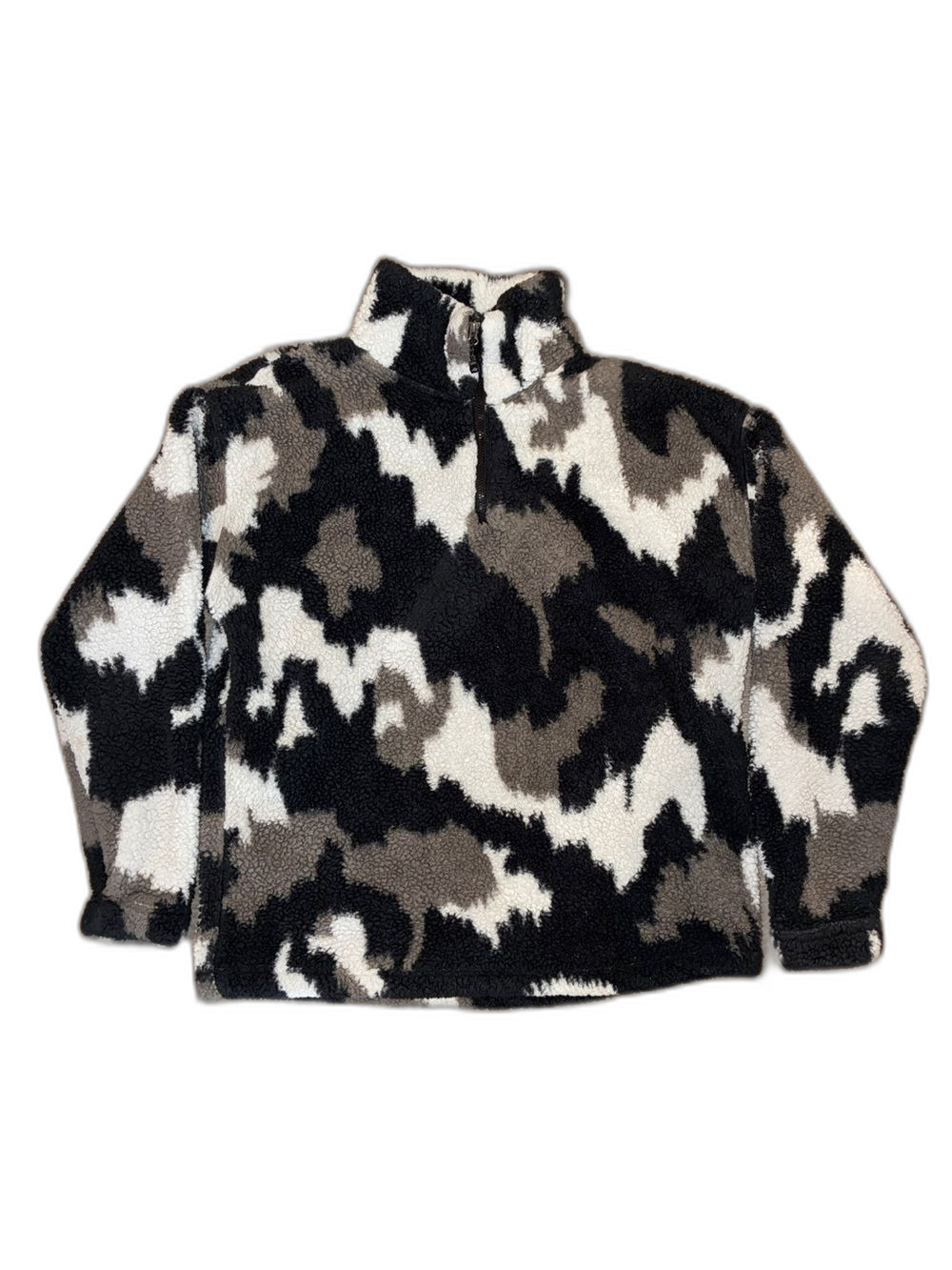 Eddie Bauer Women’s M Black White Camo Sherpa Fleece Quarter Zip